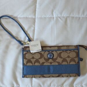 Coach Signature Brown and Blue Wristlet
